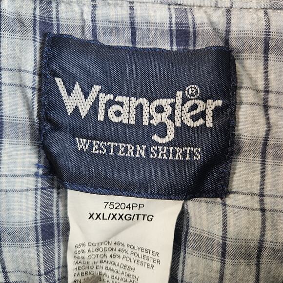 Wrangler Western Pearl Snap Shirt Long Sleeve Blue plaid Men’s Size XXL - Picture 4 of 4